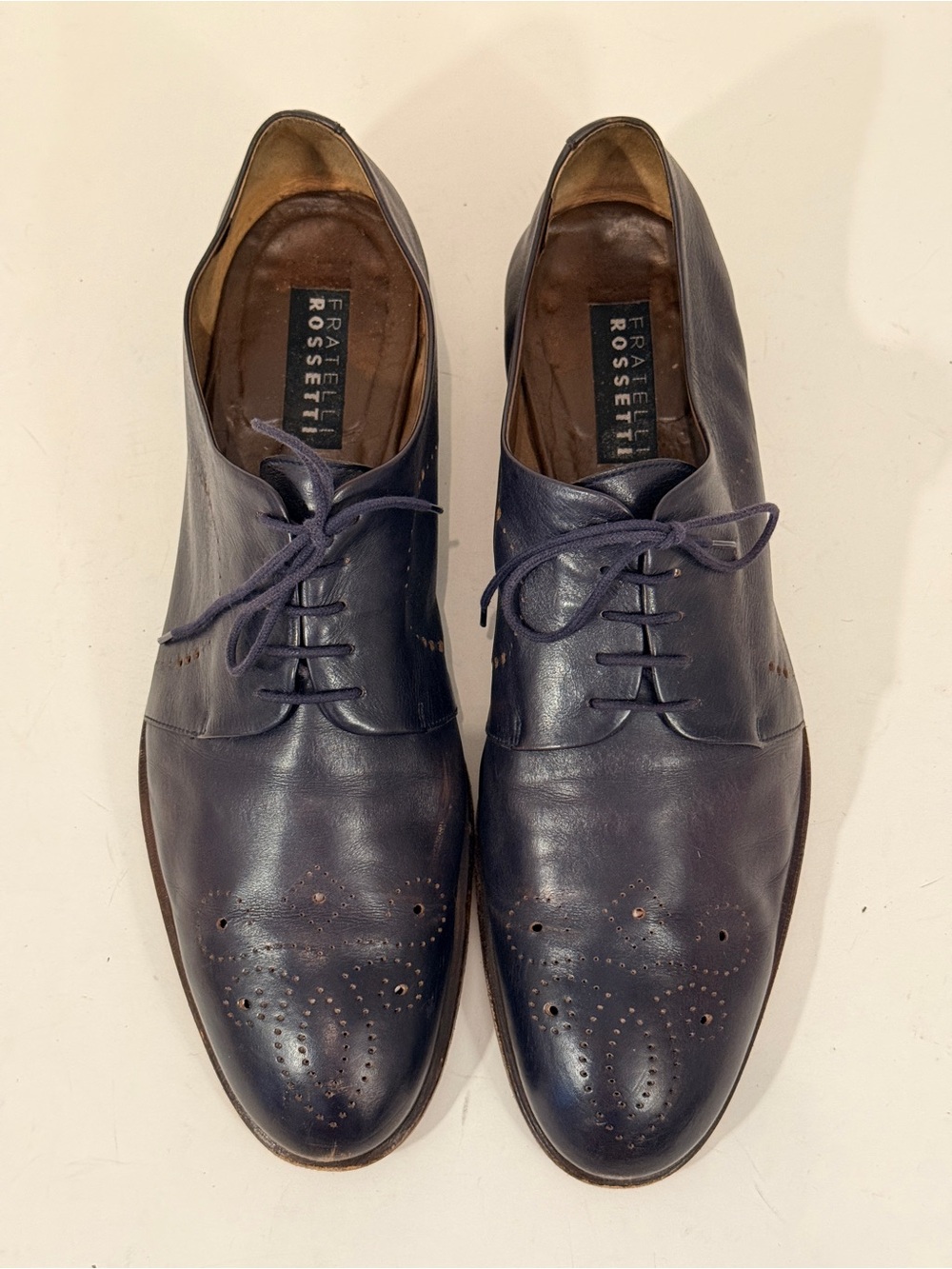 Fratelli Rossetti Men’s 11 Navy Blue Leather Brogue Derby Dress Shoes Italy